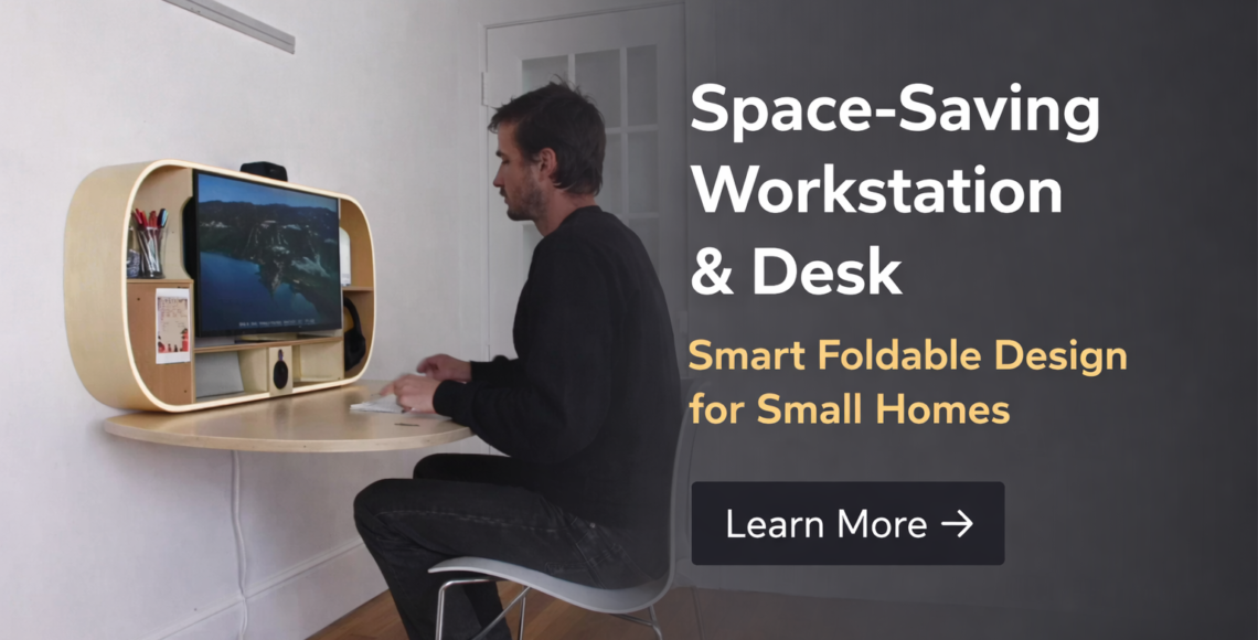 Space-saving foldable workstation in modern office